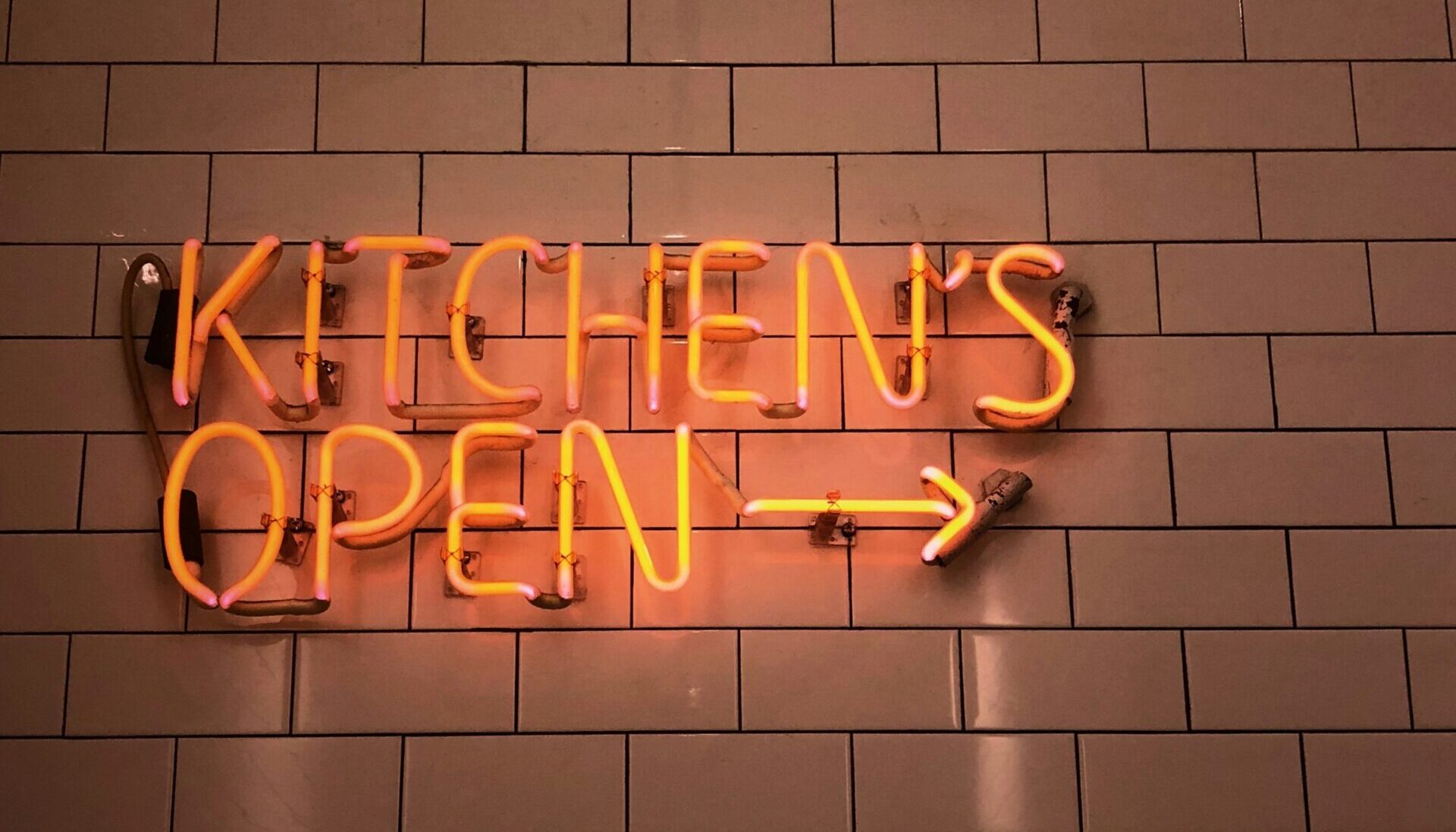 Kitchen's Open neon sign